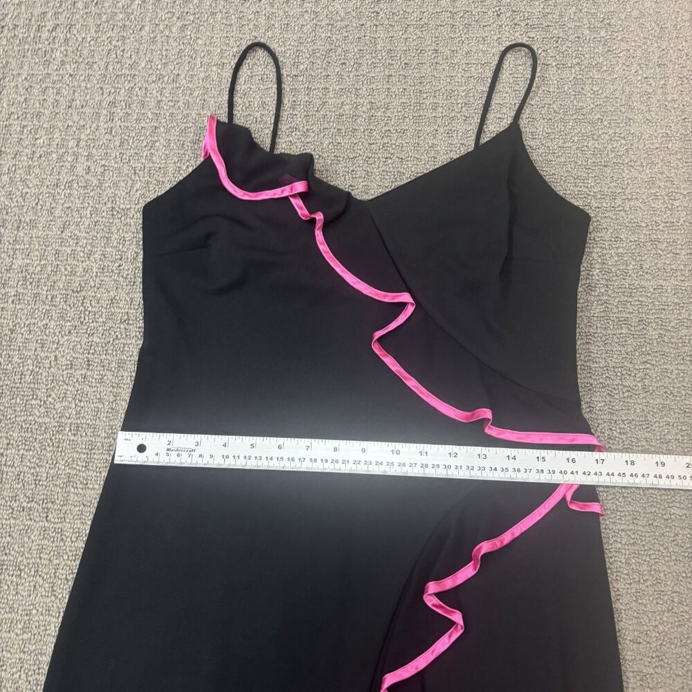 Jessica Black Asymmetrical Slip Dress with Pink Ruffle Trim - Picture 4 of 13